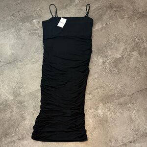 Showpo Elegant Black Ruched Midi Dress